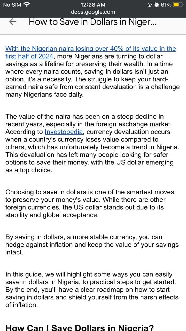 Preview of How to Save in Dollars in Nigeria: A Complete Beginner's Guide